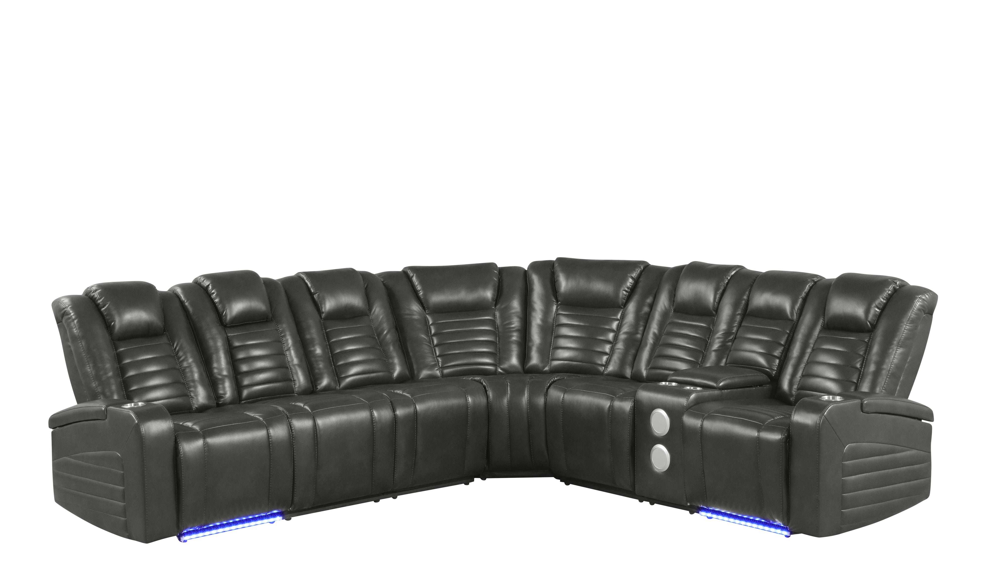 3 Piece Power Reclining Sectional with Power Adjustable Headrest/ Bluetooth Speakers/ wireless USB Charging, LED Light