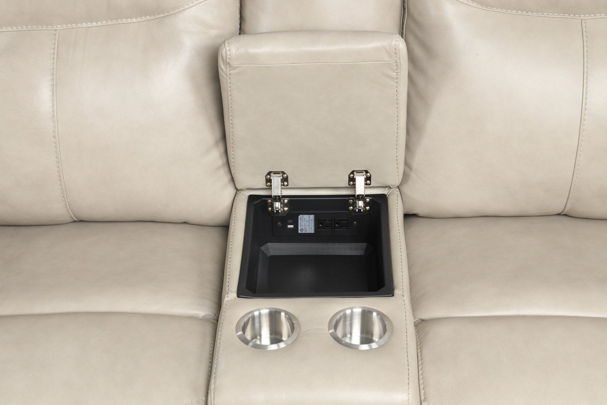 Cream Top Grain Leather Power Reclining Sectional with Console & Wireless Charging