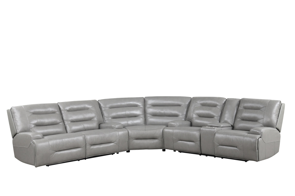 3 Piece Modern Gray Top Grain Leather Power Reclining Sectional with Console & Cup Holders by Sara Collections | Bel Furniture