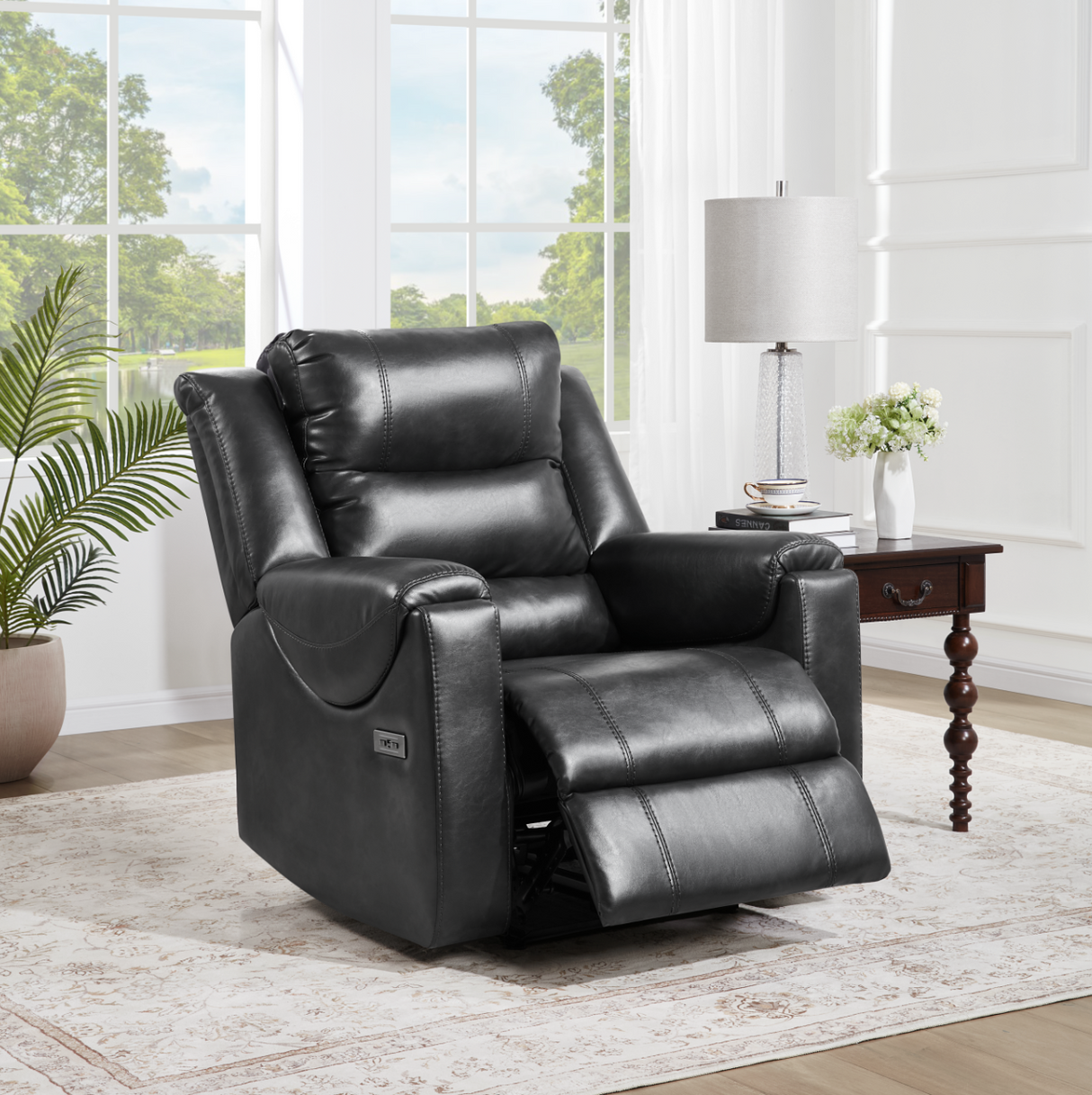 Dark Gray Dual Power Recliner with Power Headrest