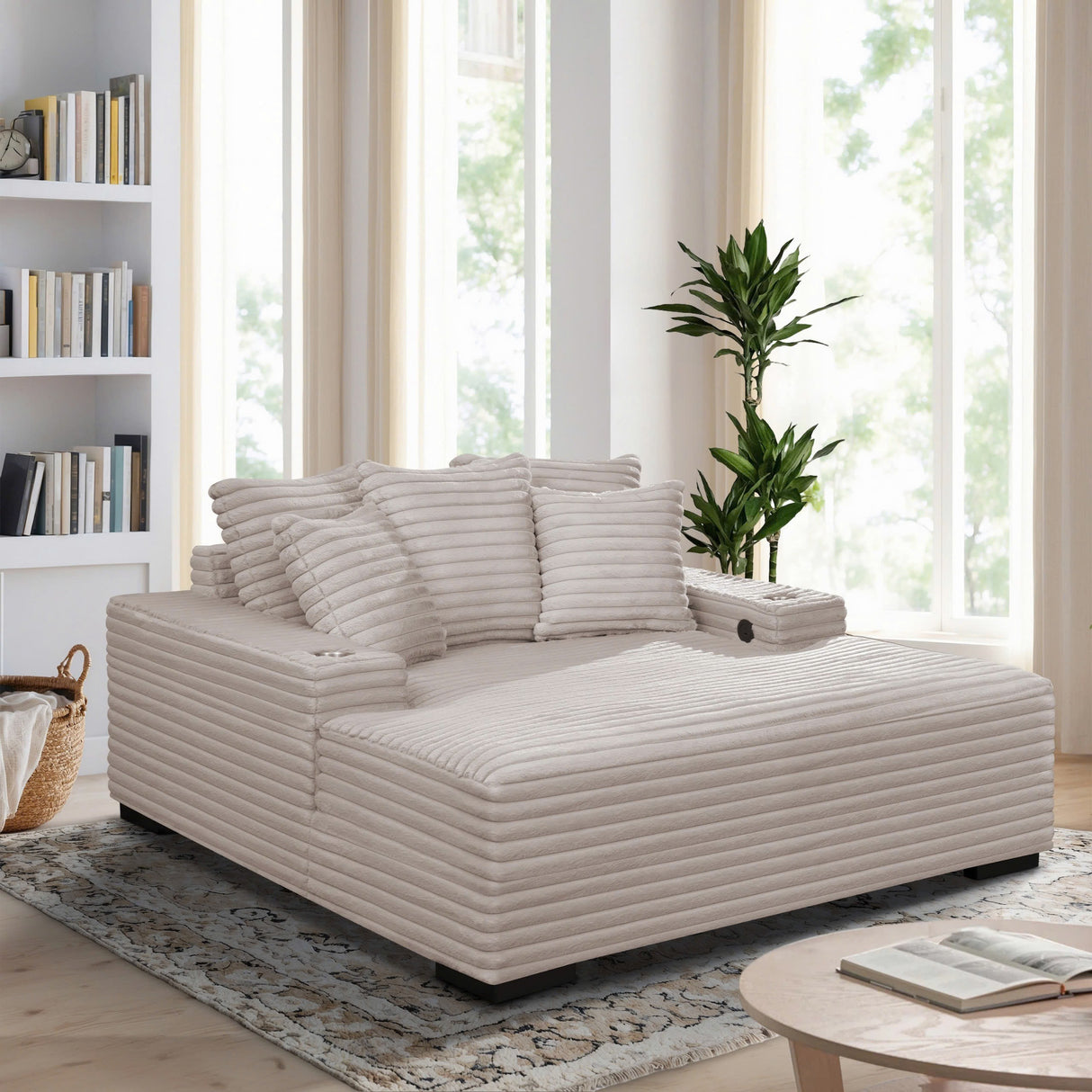 Chaise Lounge with Dual Cup Holders and USB Charging Ports by Sara Collections | Bel Furniture