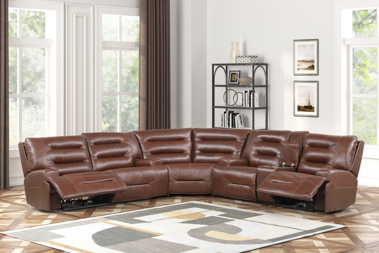 Brown Power Reclining Sectional with Power Headrests, Console & USB