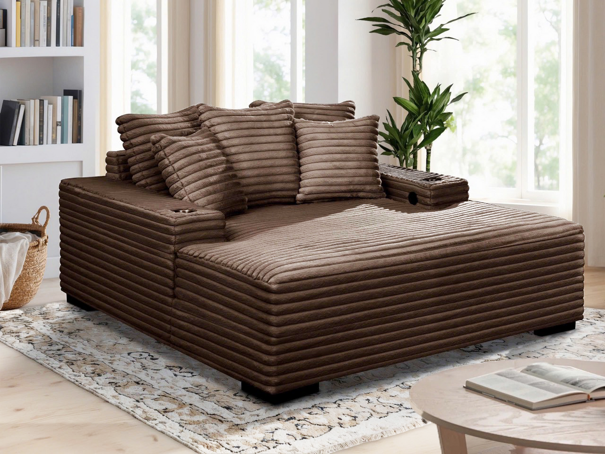 Chaise Lounge with Dual Cup Holders and USB Charging Ports by Sara Collections | Bel Furniture