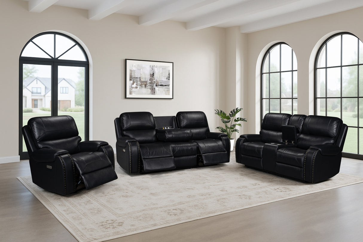 Black Power Reclining Living Room Set with Sofa, Loveseat & Recliner