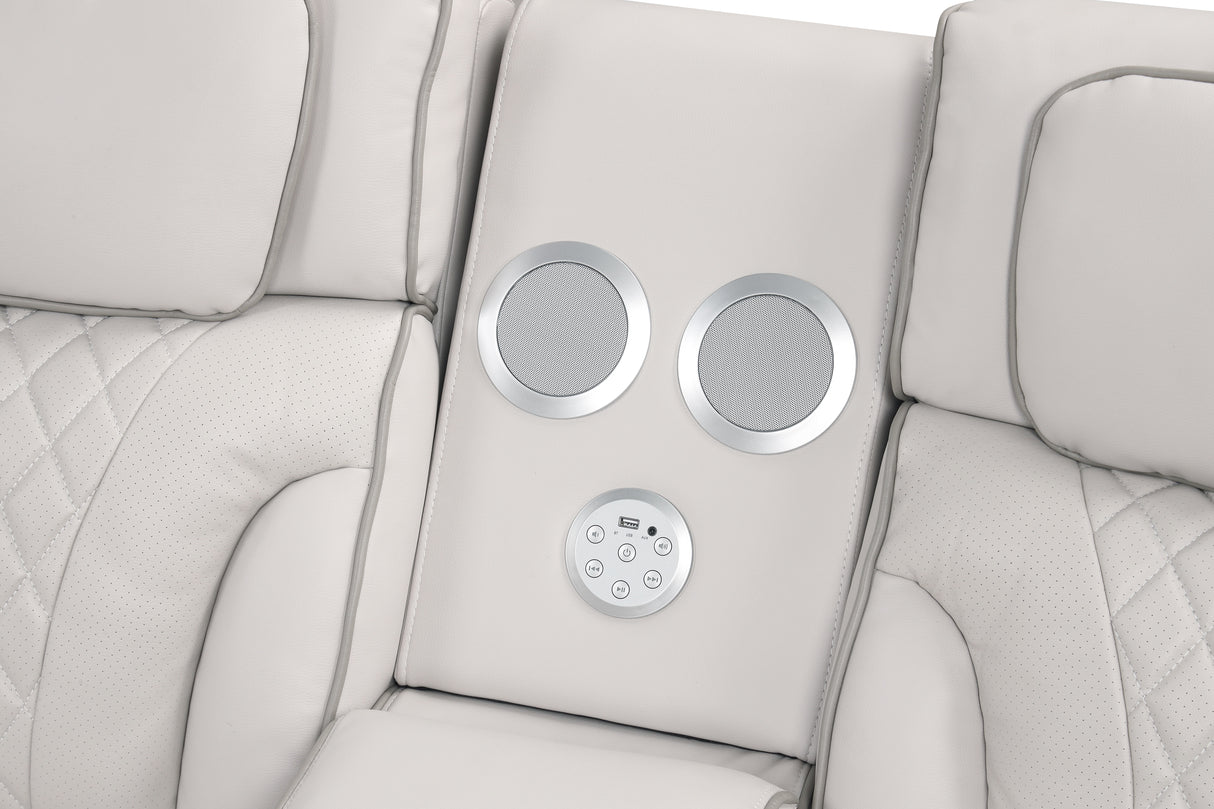 Modern Ice Grey 3-Piece Power Reclining Set w/ Power Headrests, LED Lighting, Wireless Charging, Bluetooth Speakers + USB Ports