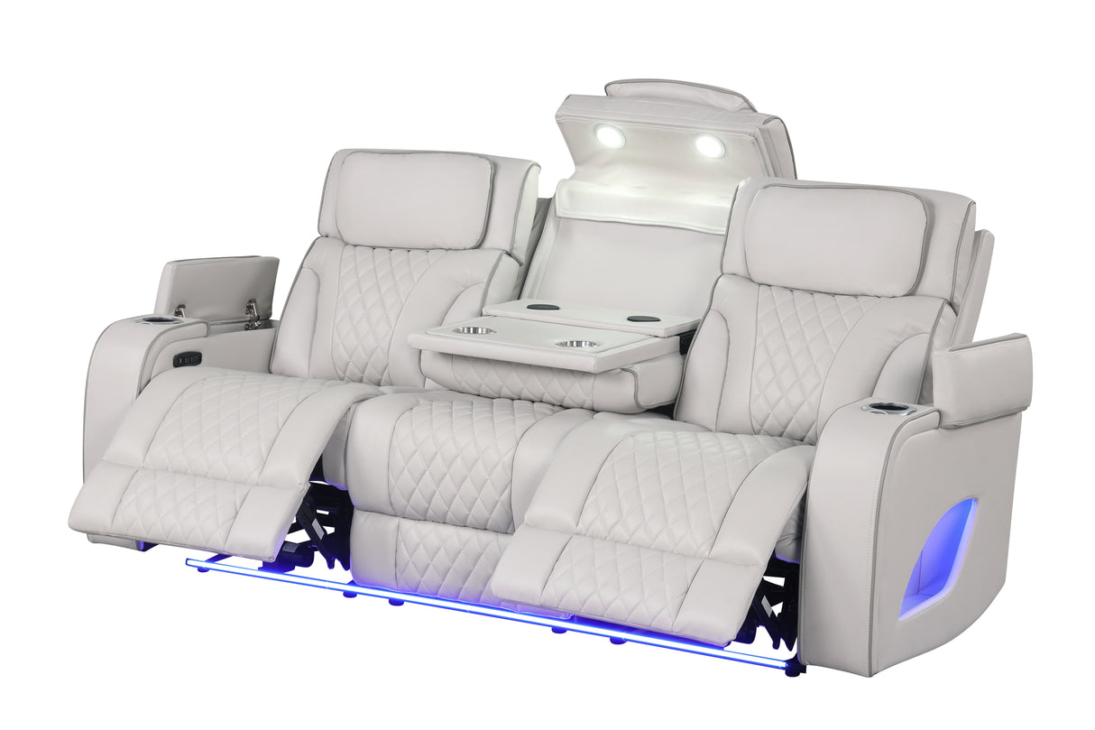 Modern Ice Grey 3-Piece Power Reclining Set w/ Power Headrests, LED Lighting, Wireless Charging, Bluetooth Speakers + USB Ports
