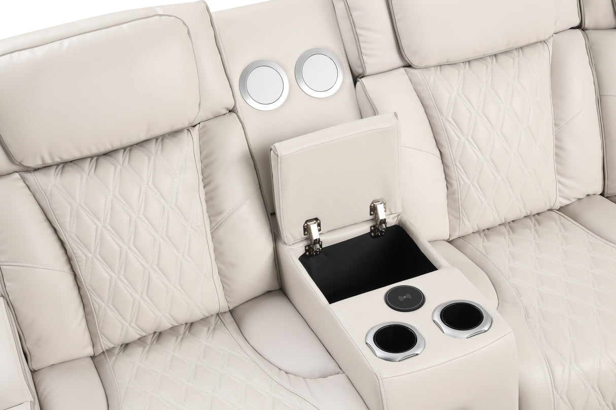 Cream Power Reclining Sectional w/ Massage, LED, Bluetooth Speakers & Wireless Charging