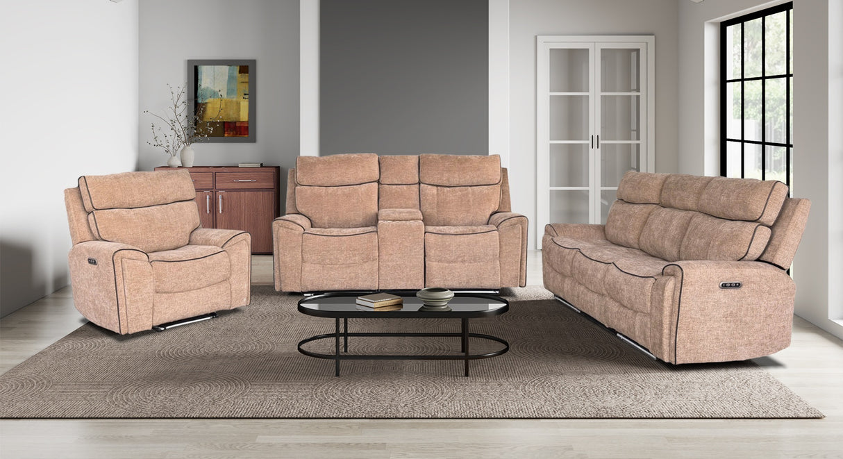 3 Piece Living Room Set: Power Reclining Sofa, Power Reclining Chair, Stationary Loveseat by Sara Collections | Bel Furniture