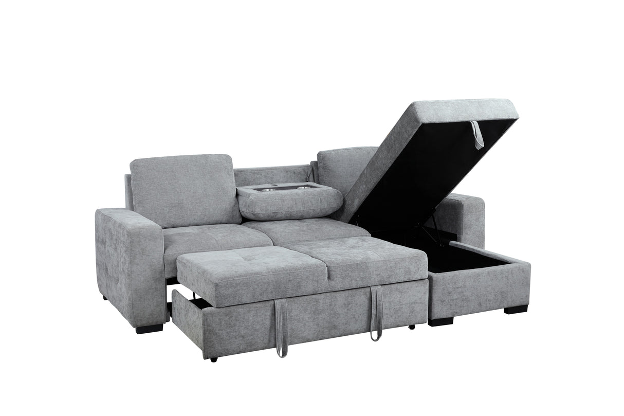 2 Piece Sleeper Sectional with Storage and Built-In Cup holders by Sara Collections | Bel Furniture