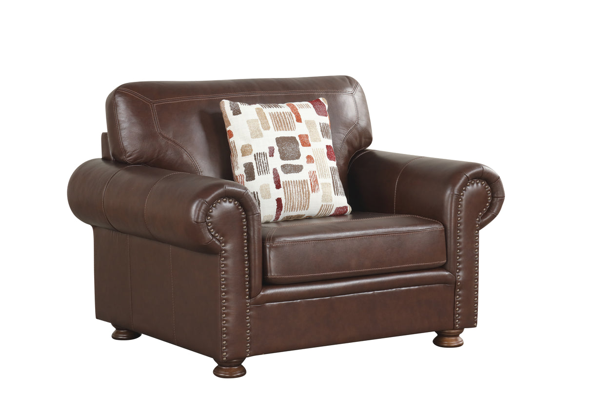 Brown 4 Piece Top Grain Leather Living Room Set
