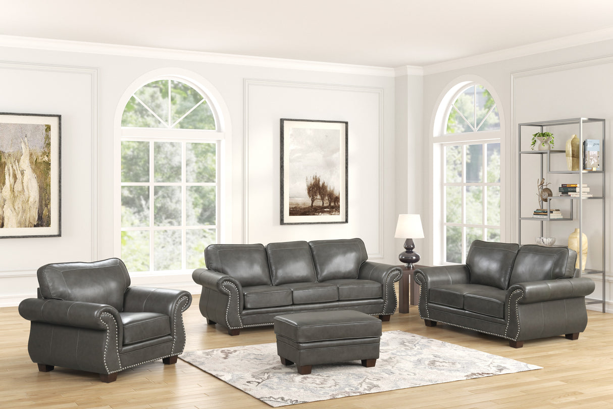 Smoke Grey 4 Piece Top Grain Leather Living Room Set