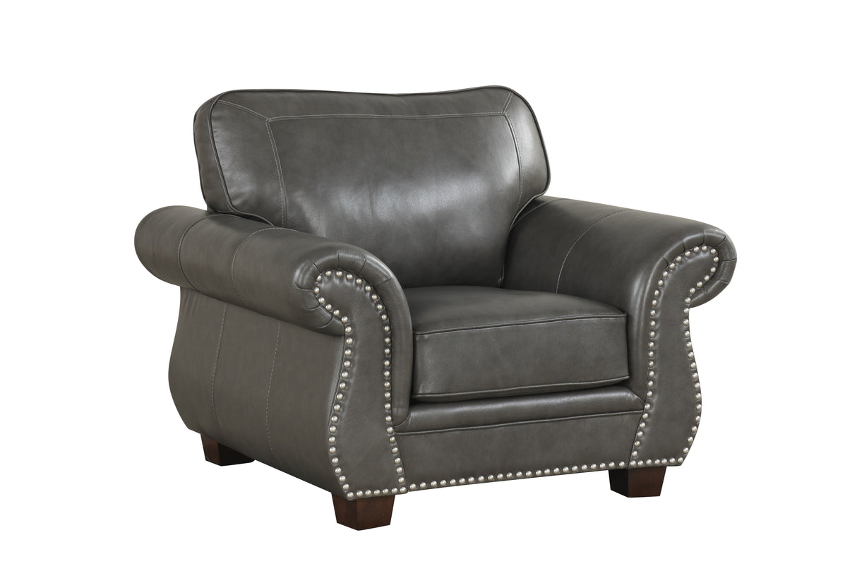 Smoke Grey 4 Piece Top Grain Leather Living Room Set