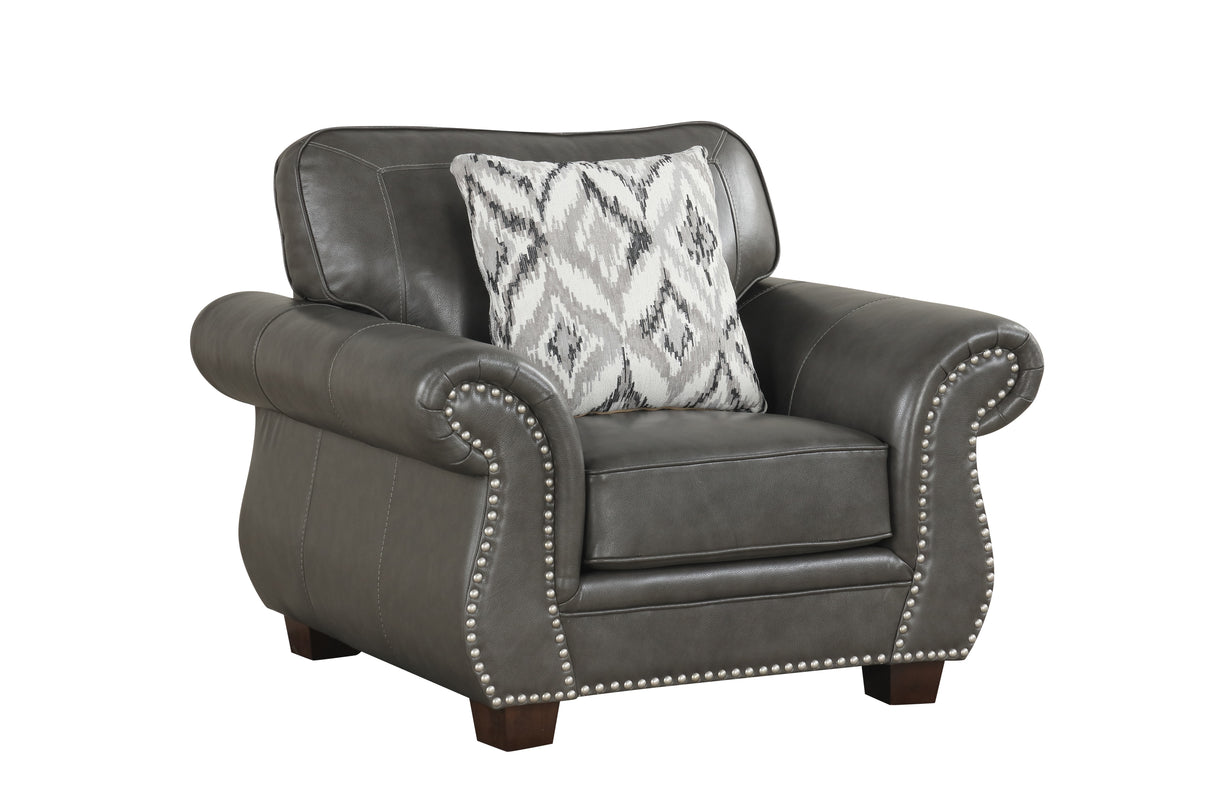 Smoke Grey 4 Piece Top Grain Leather Living Room Set