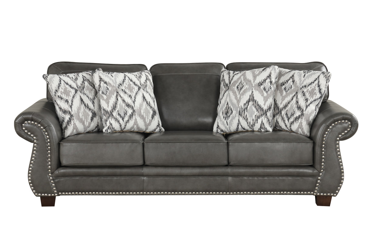 Smoke Grey 4 Piece Top Grain Leather Living Room Set