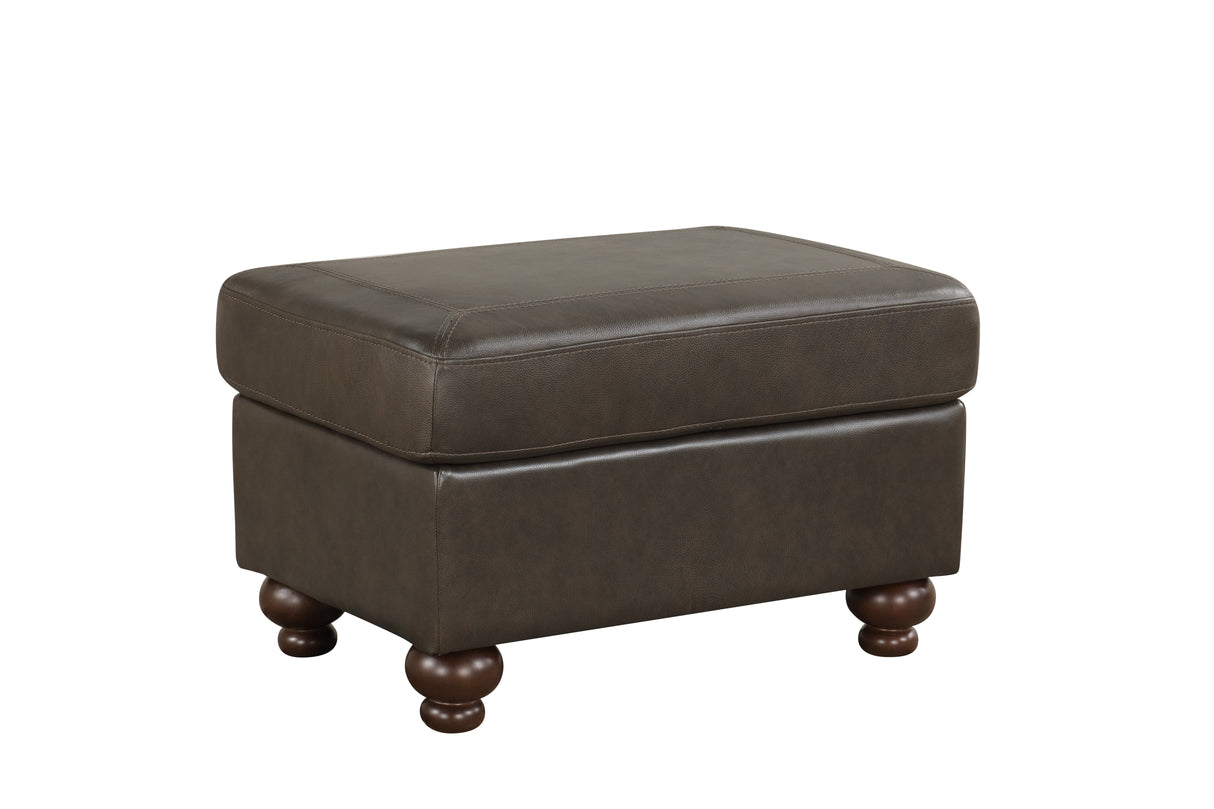 Chocolate Top-Grain Leather Stationary Living Room Set – Sofa, Loveseat, Chair & Ottoman