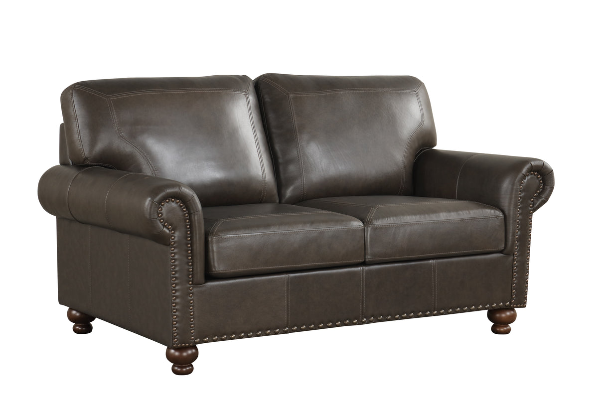 Chocolate Top-Grain Leather Stationary Living Room Set – Sofa, Loveseat, Chair & Ottoman