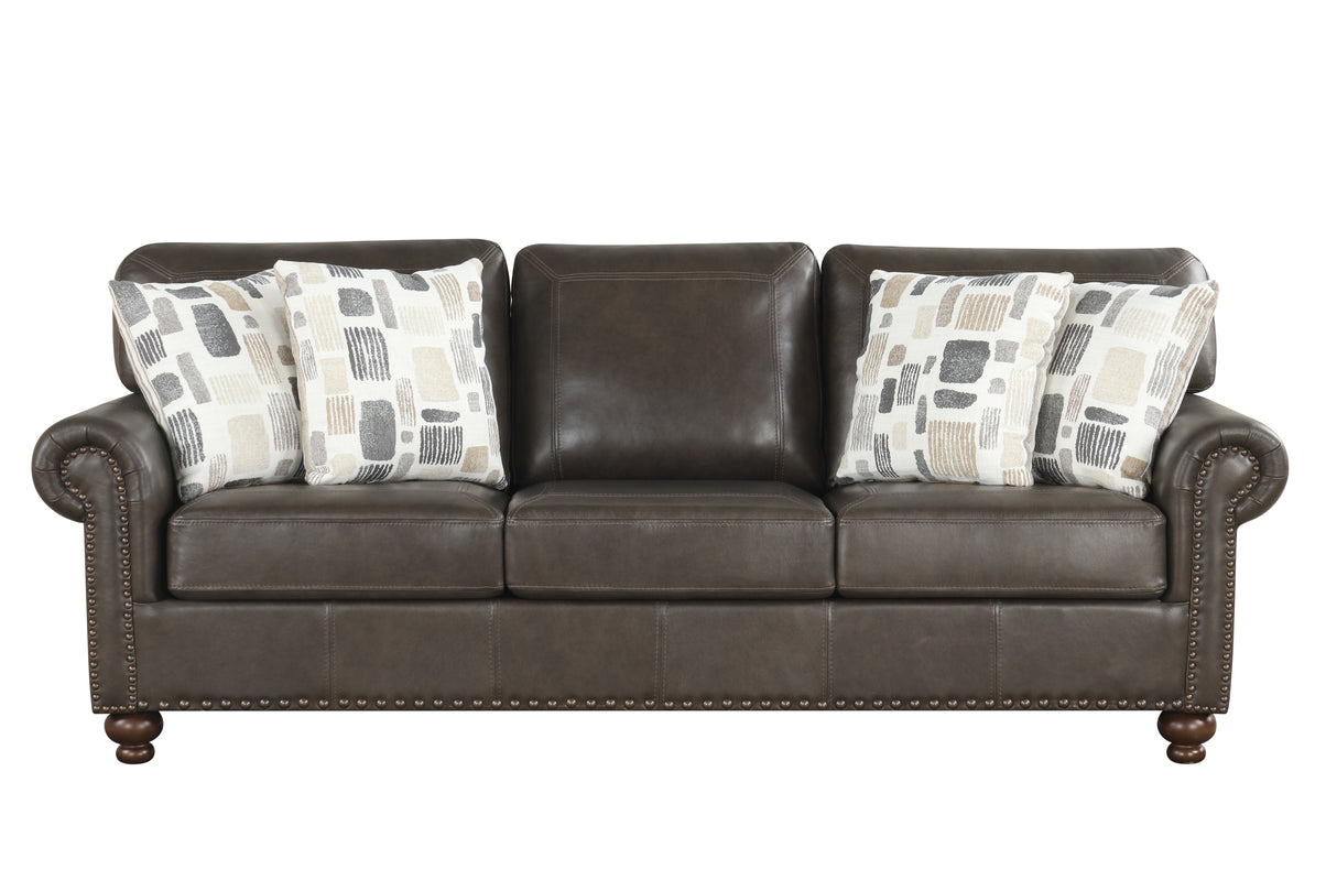 Chocolate Top-Grain Leather Stationary Living Room Set – Sofa, Loveseat, Chair & Ottoman