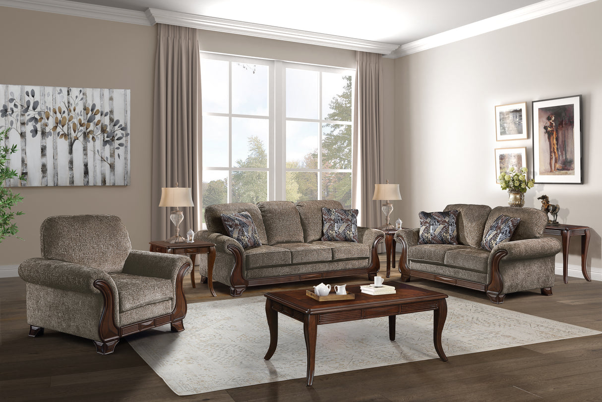 Traditional Dark Brown 3-Piece Living Room Set