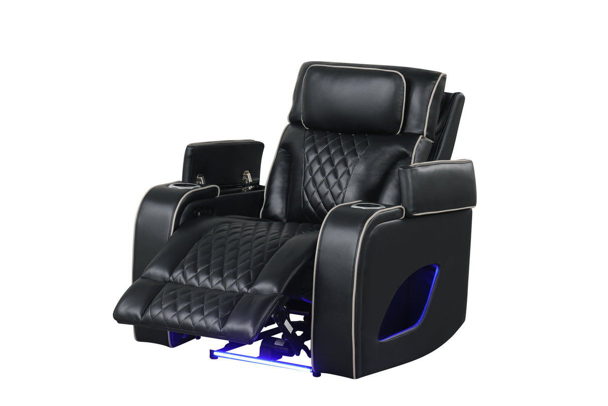 Black Dual Power Reclining 3-Piece Living Room Set with LED, Speakers & Wireless Charging