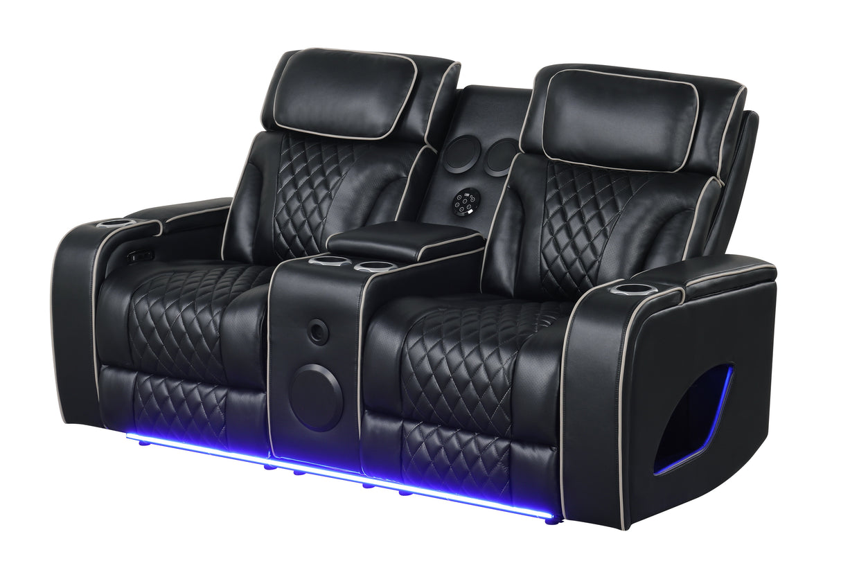 Black Dual Power Reclining 3-Piece Living Room Set with LED, Speakers & Wireless Charging