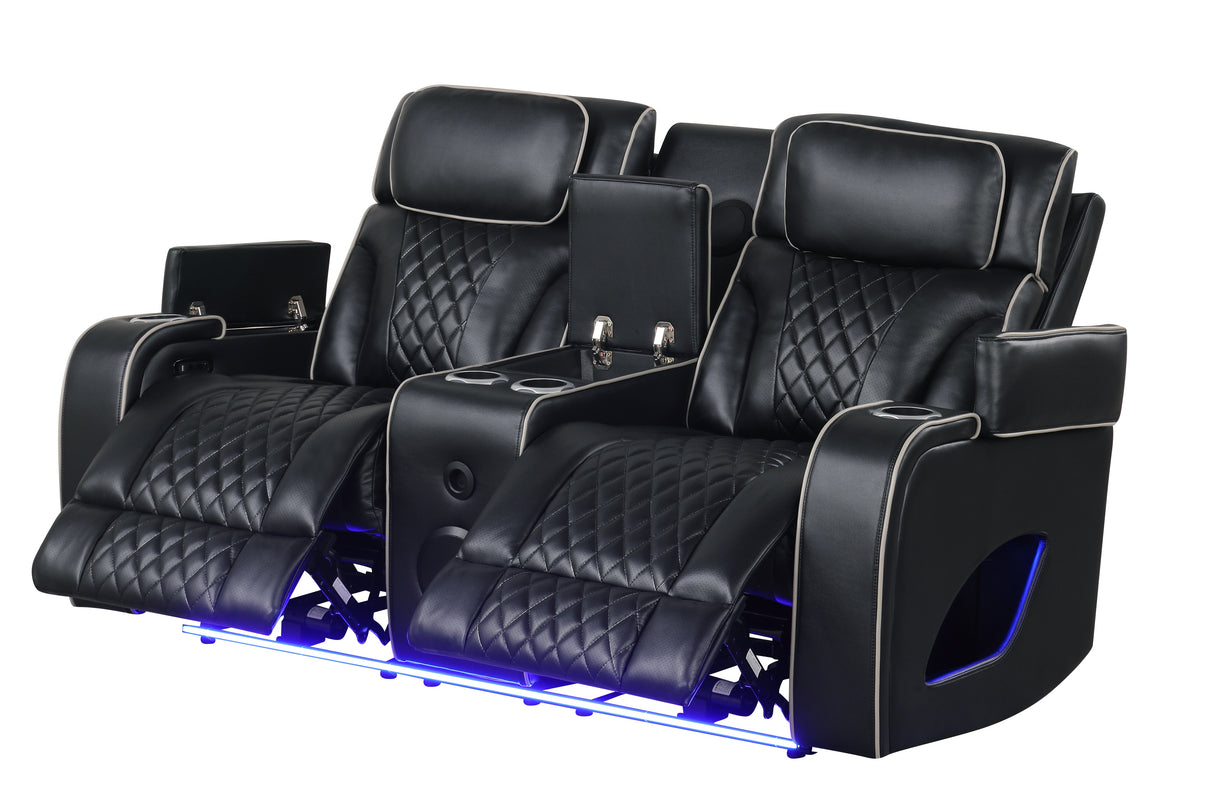 Black Dual Power Reclining 3-Piece Living Room Set with LED, Speakers & Wireless Charging