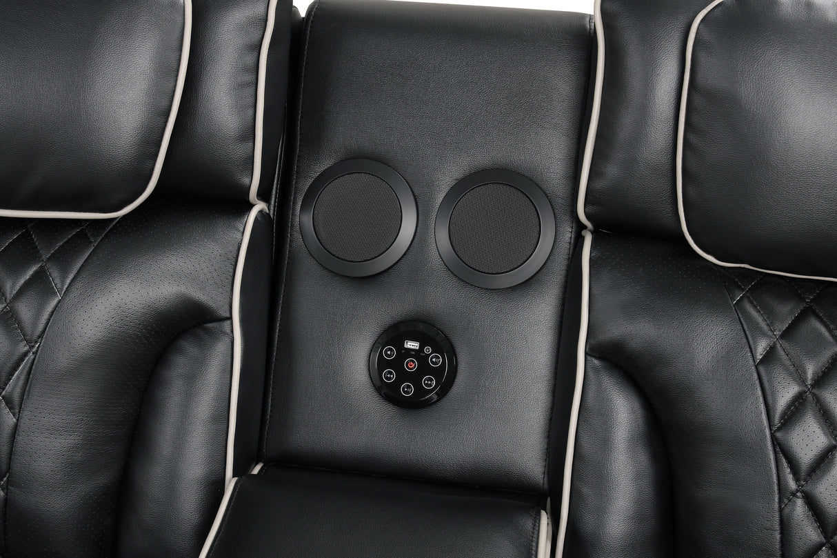 Black Dual Power Reclining 3-Piece Living Room Set with LED, Speakers & Wireless Charging