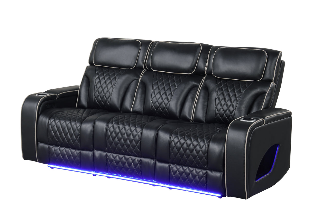 Black Dual Power Reclining 3-Piece Living Room Set with LED, Speakers & Wireless Charging