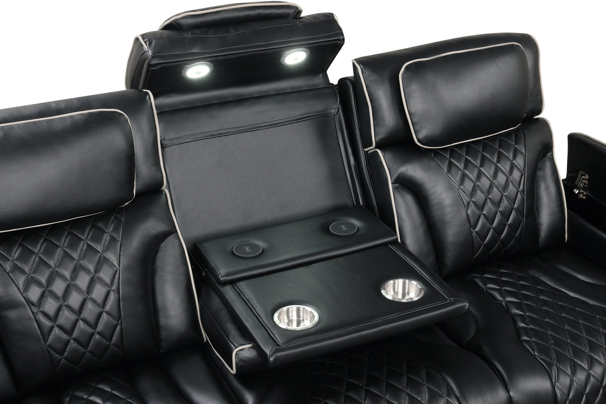 Black Dual Power Reclining 3-Piece Living Room Set with LED, Speakers & Wireless Charging