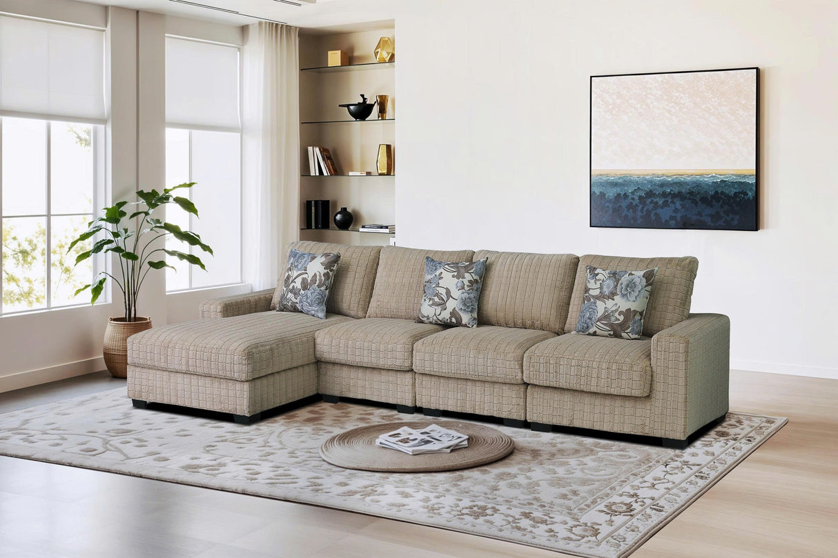 Yopin Dark Beige 3-Piece Sectional Sofa with Chaise and Pillows