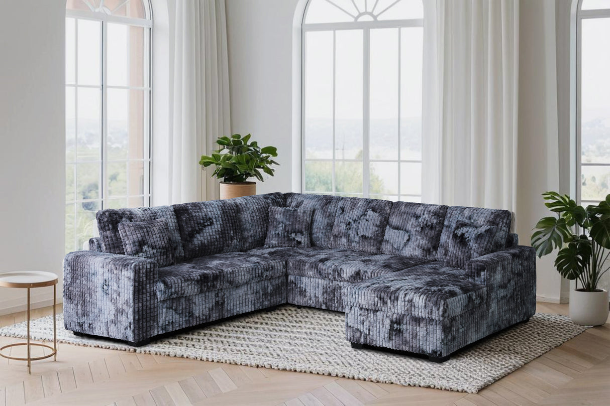 Grey 3-Piece Sectional Sofa with Right Chaise — Textured Plush Fabric