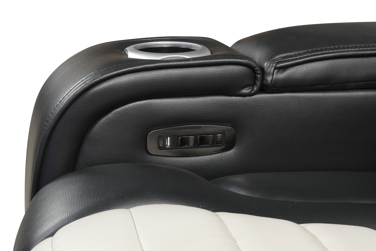 Two-Tone Curved Power Reclining Sectional with LED Lights, Cup Holders, USB & Built-In Speakers