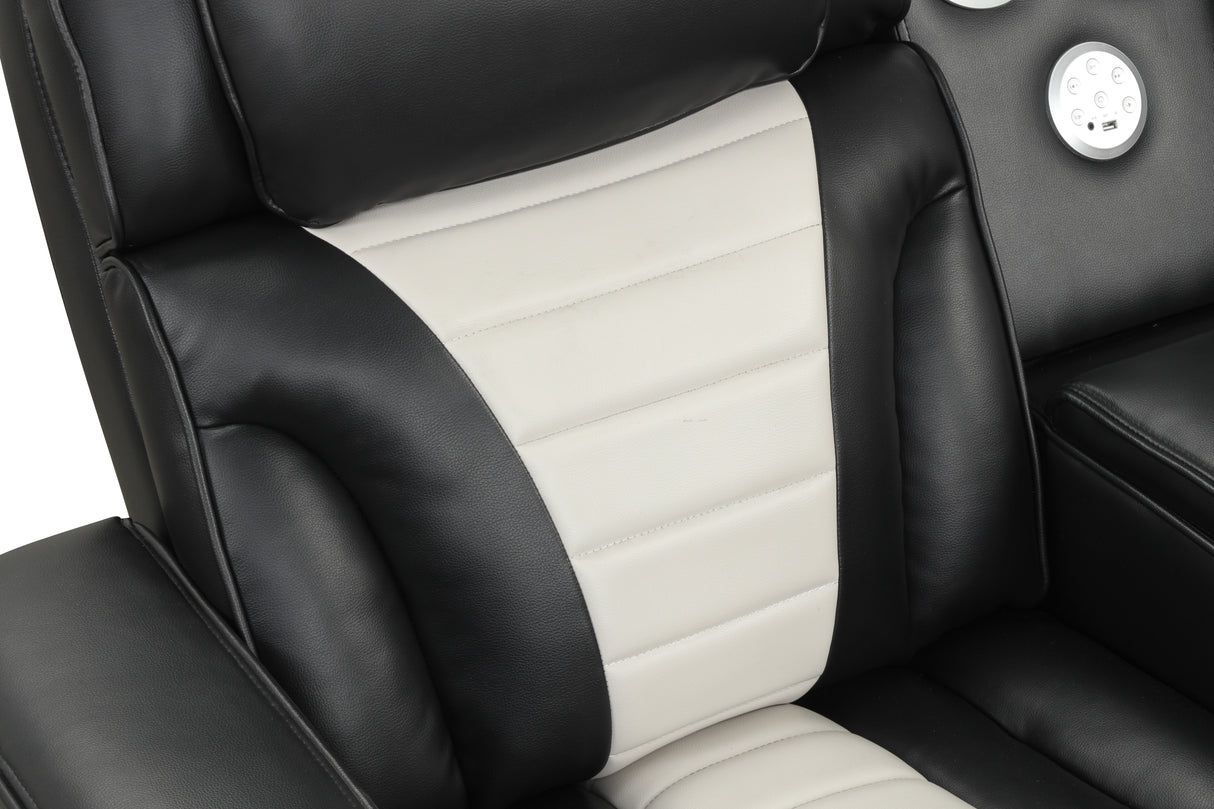 Two-Tone Curved Power Reclining Sectional with LED Lights, Cup Holders, USB & Built-In Speakers
