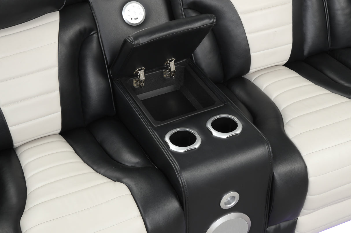 Two-Tone Curved Power Reclining Sectional with LED Lights, Cup Holders, USB & Built-In Speakers