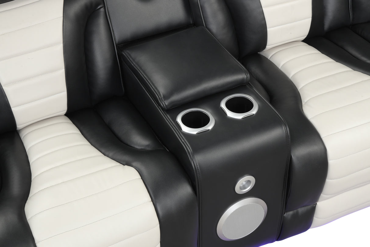 Two-Tone Curved Power Reclining Sectional with LED Lights, Cup Holders, USB & Built-In Speakers