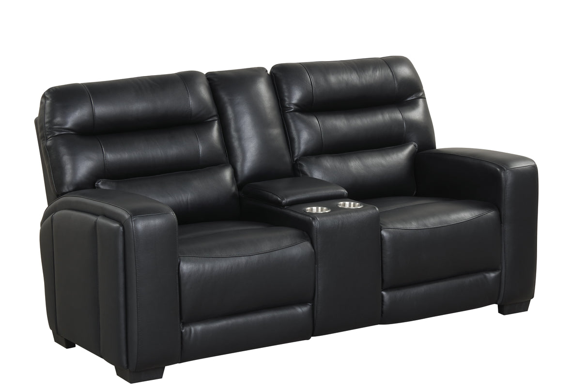 Black Top Grain Leather 3-Piece Dual Power Reclining Living Room Set with Hidden Cup Holders