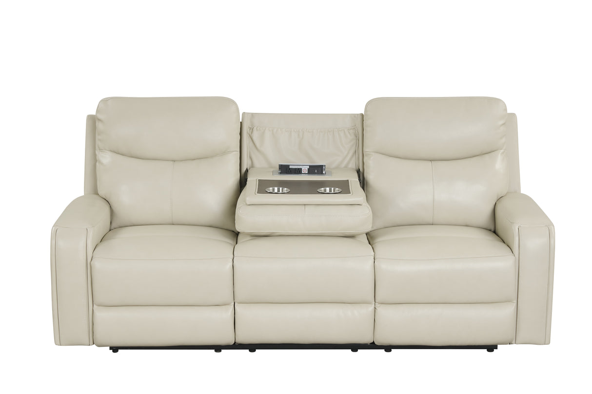 Modern Cream Top Grain Leather 3-Piece Living Room Set with Power Headrests