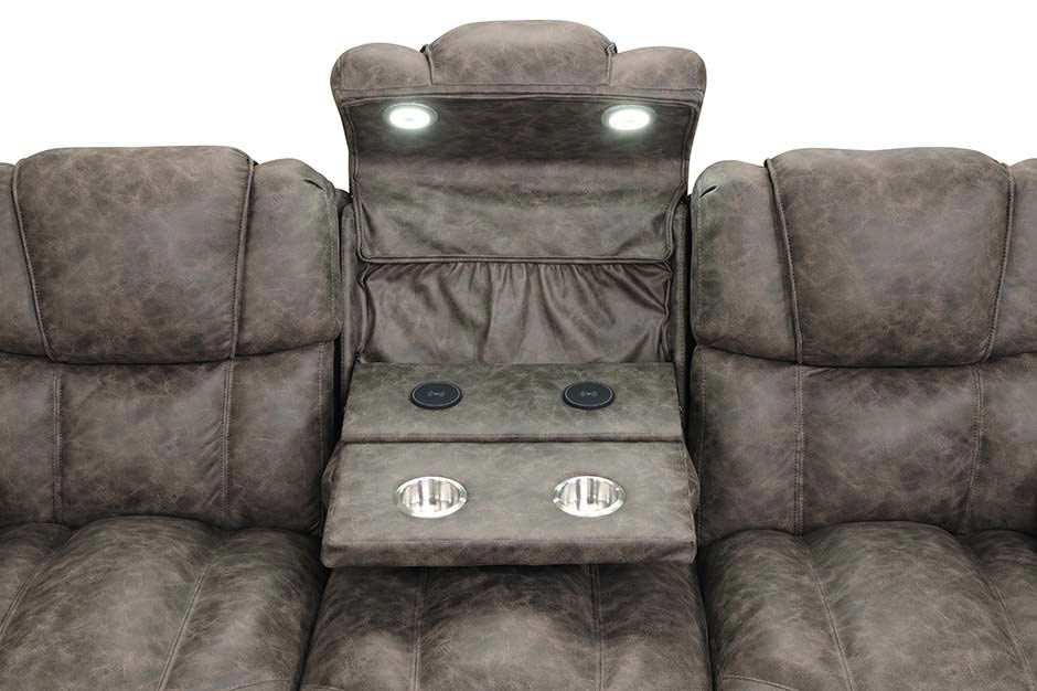 Dark Gray 3-Piece Power Reclining Living Room Set with LED Lights, USB, Bluetooth Speaker & Wireless Charging