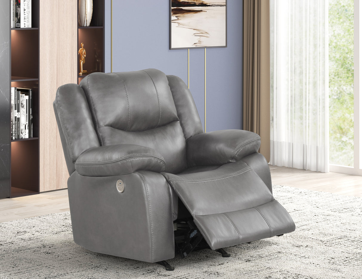 Gray Air Leather Power Rocker Recliner with USB Charging