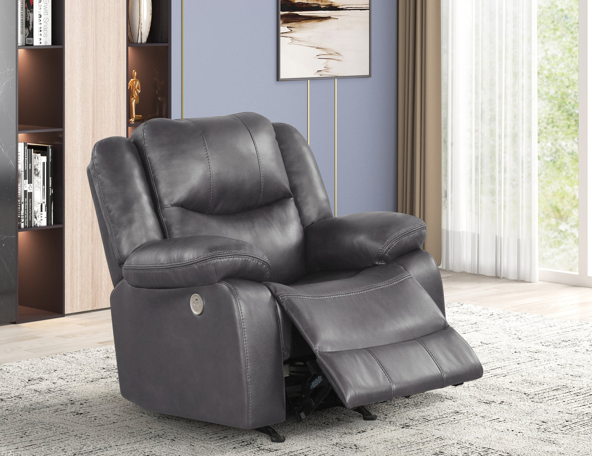 Black Air Leather Power Rocker Recliner with USB Charging