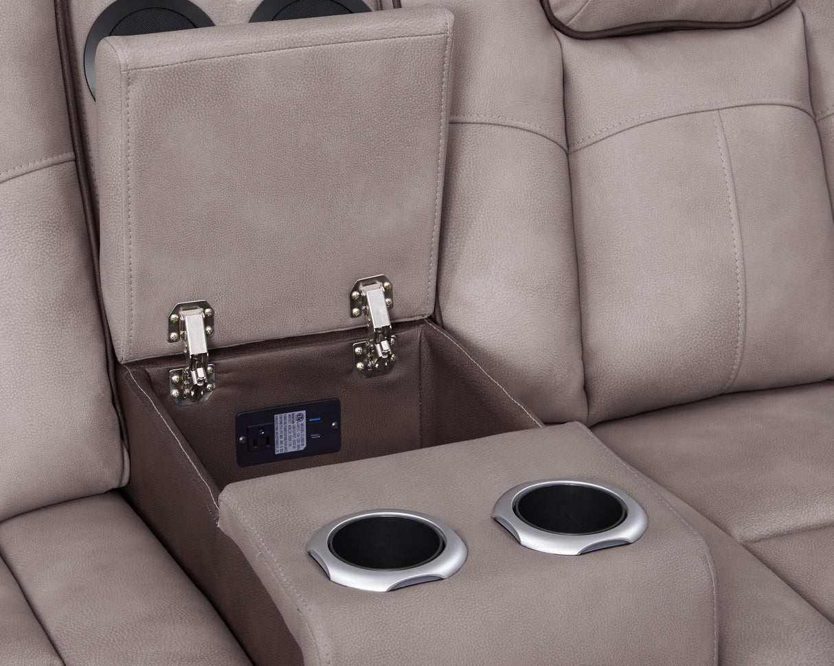 3-Piece Beige & Brown Power Reclining Living Room Set with Power Headrests, Bluetooth Speakers, Wireless Charging & LED Lights