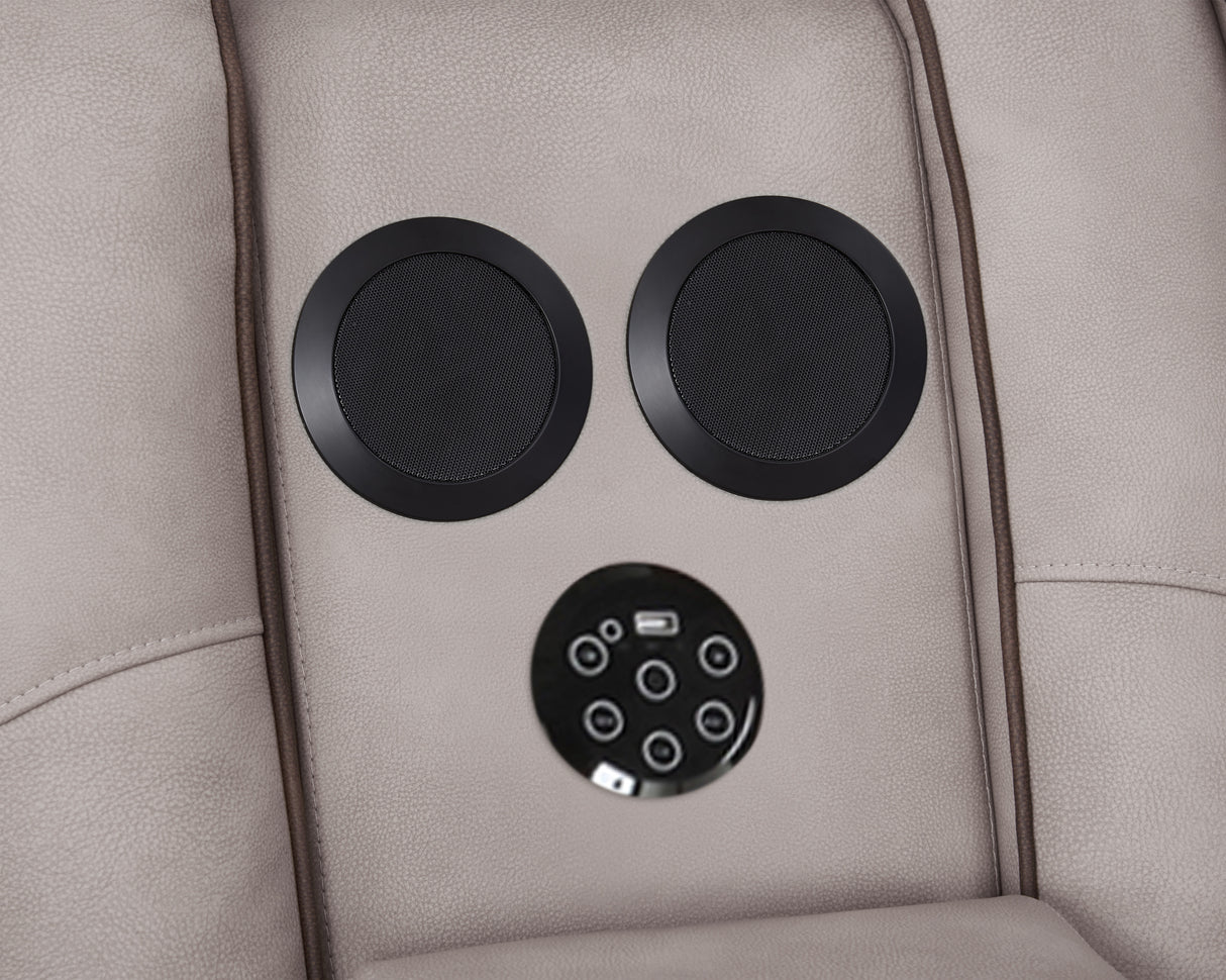 3-Piece Beige & Brown Power Reclining Living Room Set with Power Headrests, Bluetooth Speakers, Wireless Charging & LED Lights