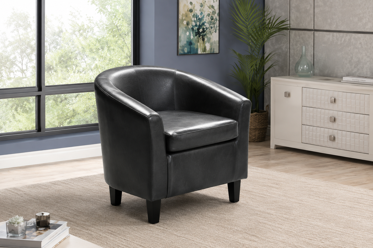 Black Barrel Accent Chair with Rounded Back
