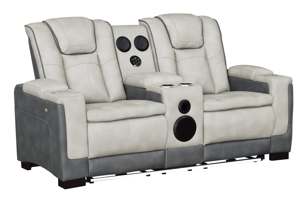 Gray Two-Tone Power Reclining Living Room Set with Power Headrests, LED Lighting, Console Storage, Bluetooth Speakers & USB Charging