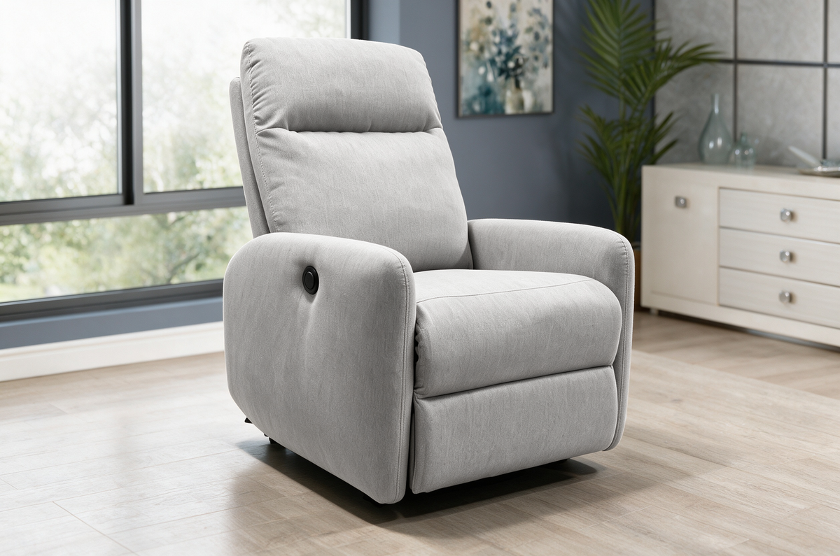 Light Gray Linen-Polyester Blend Power Lift Recliner with Remote Control & High Back