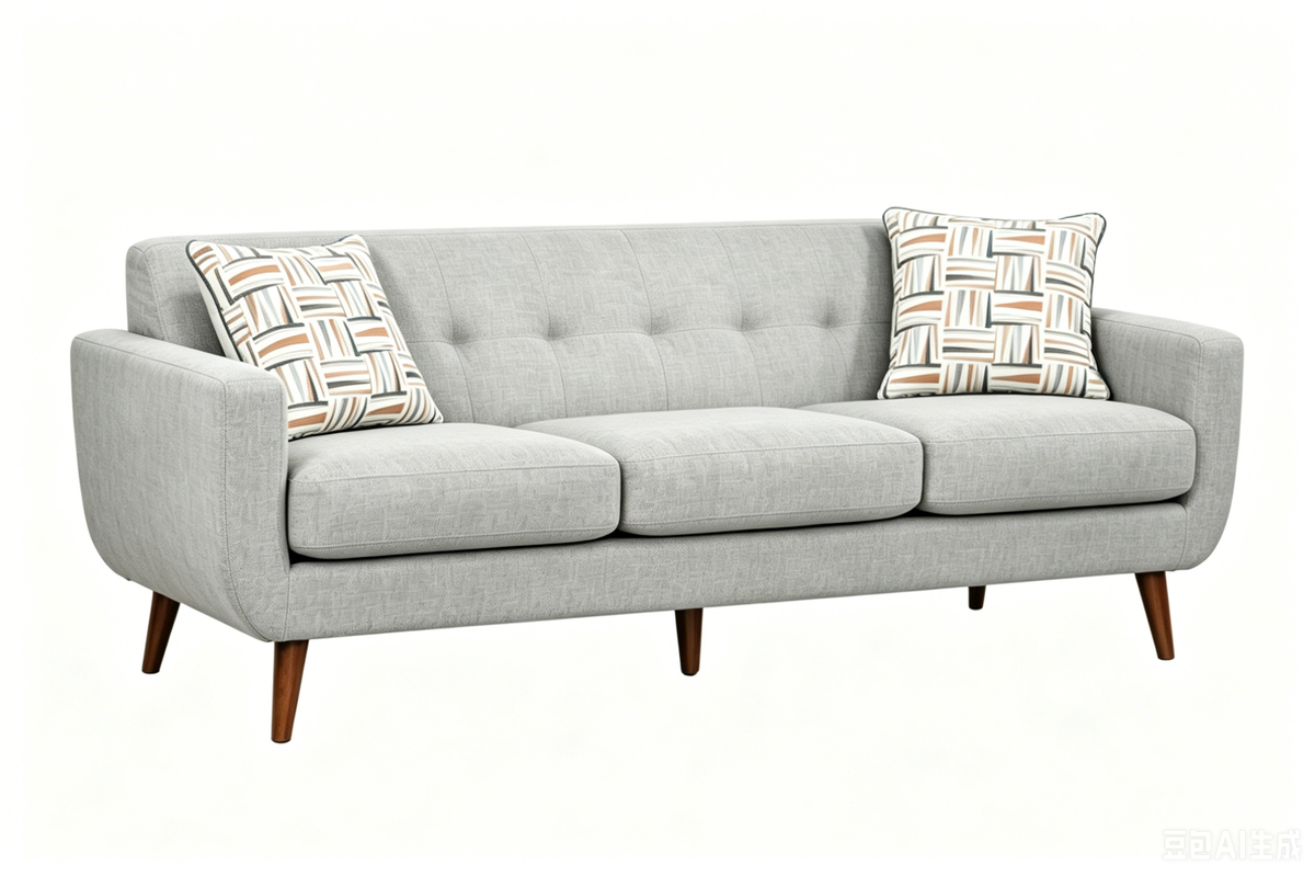 Gray 2-Piece Sofa & Loveseat Set with Tufted Backs & Wood Legs