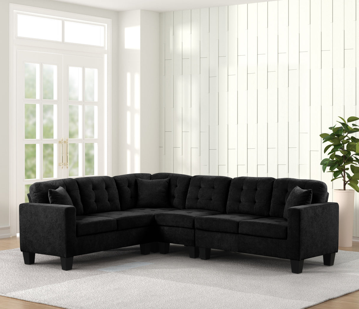 Logan Black Tufted L-Shaped Sectional Sofa