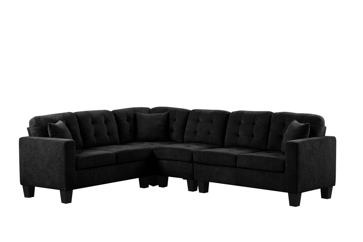 Logan Black Tufted L-Shaped Sectional Sofa