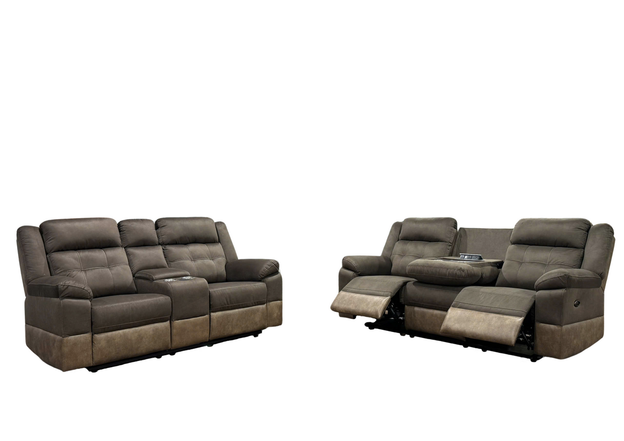 2-Piece Dual-Tone Power Reclining Sofa & Stationary Loveseat Living Room Set