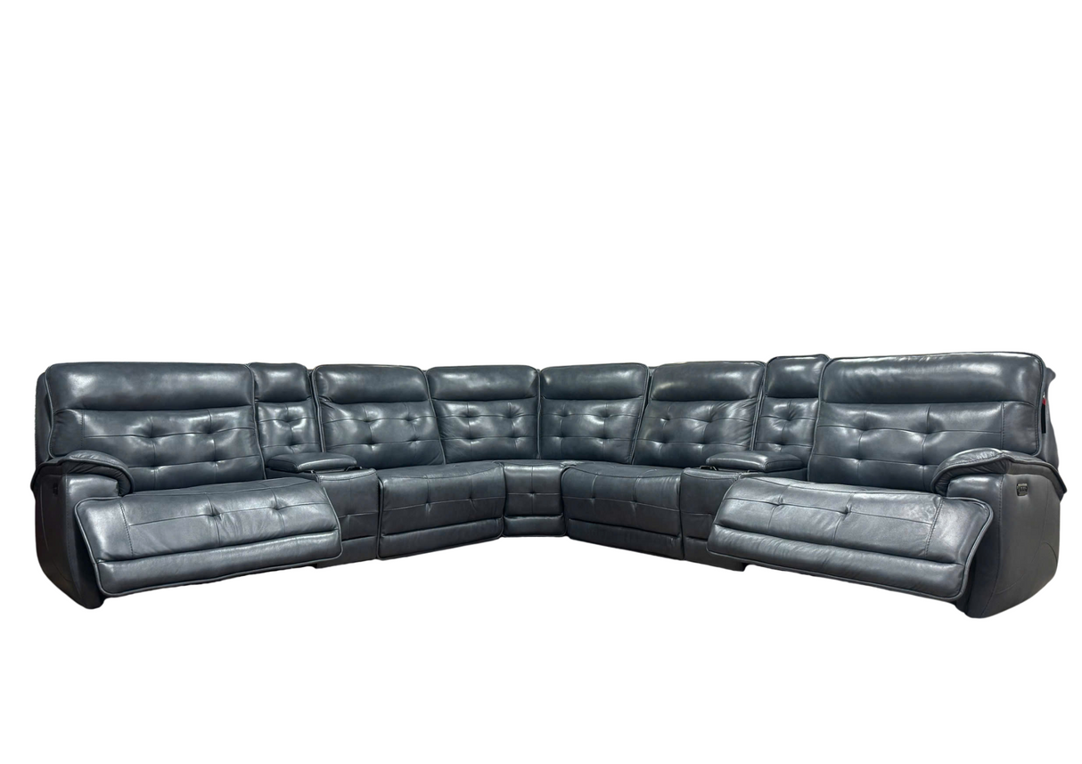 Jade Leather Power Reclining Sectional Sofa with Power Headrest, USB & Wireless Charger