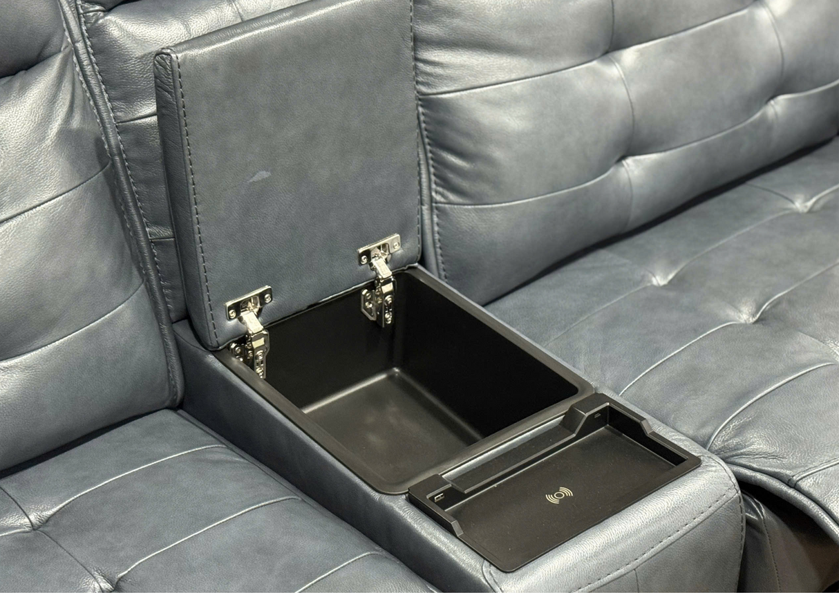 Jade Leather Power Reclining Sectional Sofa with Power Headrest, USB & Wireless Charger